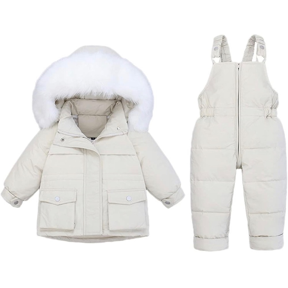 2024 Baby Girls Two Piece Winter Warm Hooded Fur Trim Snowsuit Puffer snow set